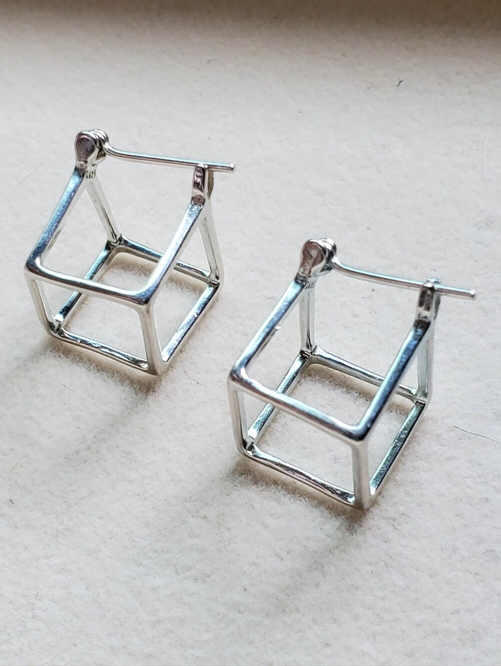 925 Sterling Silver Geometric Cube Hoop Earrings | Modern Minimalist